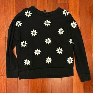 DKNY Black Sweater with White Floral Accents